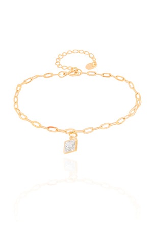 Pulseira Elos Ponto de Luz Quadrado Cristal Banhado a Ouro 18K