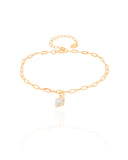 Pulseira Elos Ponto de Luz Quadrado Cristal Banhado a Ouro 18K