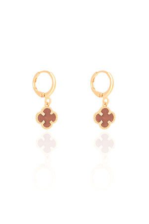 Brinco Argola Click Trevo Tom Rubi 2.6 cm Banhado a Ouro 18K
