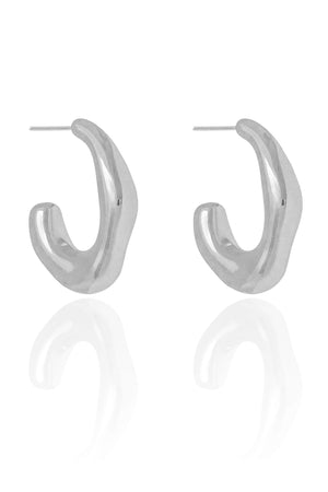 Brinco Argola ABS Orgânica Lisa 3.2 cm Ródio Branco