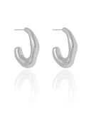 Brinco Argola ABS Orgânica Lisa 3.2 cm Ródio Branco