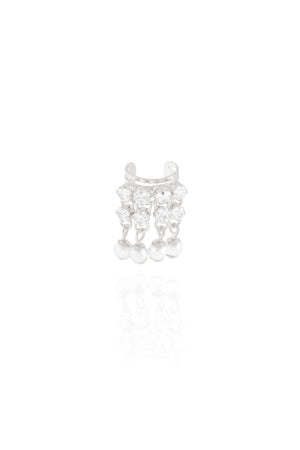 Piercing Fake Cravejado com Pérolas Ródio Branco