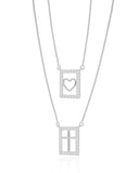 Gargantilha Dupla Cruz Coração Cravejado Cristal Ródio Branco