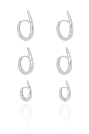 Trio de Argolas Gotas Lisas Ródio Branco