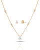 Conjunto Gargantilha Elo Veneziano com Pingente Gota Cristal e Brincos