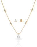 Conjunto Gargantilha Elo Veneziano com Pingente Gota Cristal e Brincos