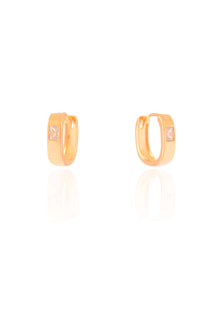 Brinco Argola Click Oval Baguete Cristal 1.5 cm Banhado a Ouro 18K