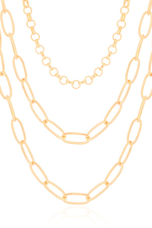 Gargantilha Tripla Elos Ovais e Portugueses Banhado a Ouro 18K