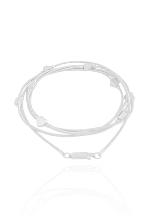 Pulseira Corda de Violão Corações Ródio Branco