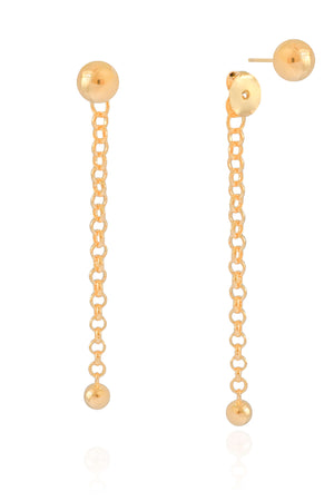 Ear Jacket Fio Elos Portugueses Bolas Lisas 7.3 cm Banhado a Ouro 18K