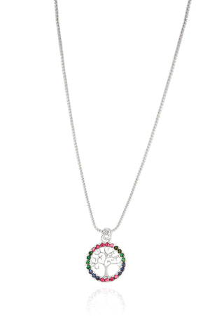 Gargantilha Veneziana Árvore da Vida Colorida Ródio Branco - 40 cm