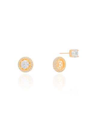 Brinco Ponto de Luz 6 mm Dois em Um Banhado a Ouro 18K