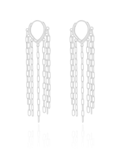 Brinco Argola Click Franja Elos 6,4 cm Ródio Branco