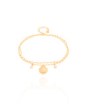 Tornozeleira Dupla Elos Concha e Pérolas Banhado a Ouro 18K