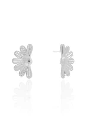 Brinco Meia Flor Lisa 2.5 cm Ródio Branco