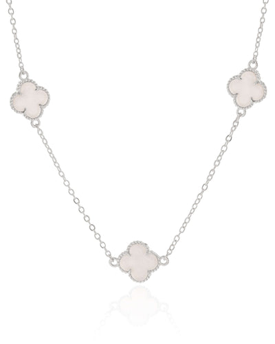 Choker Elos Trevos Madrepérola Ródio Branco - 34 cm