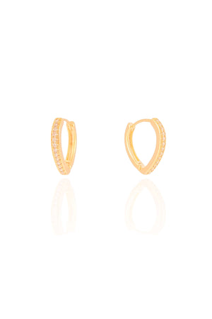 Brinco Argola Coração Cravejado Cristal 1.6 cm Banhado a Ouro 18K
