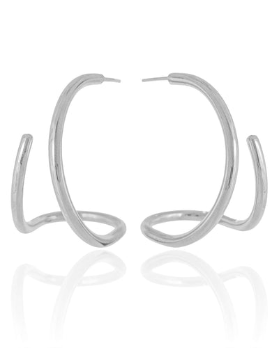 Brinco Meia Argola Fio Liso 4,2 cm Ródio Branco
