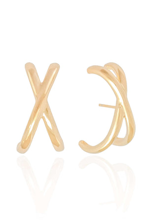 Ear Hook em X Liso Banhado a Ouro 18K