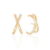 Ear Hook em X Liso Banhado a Ouro 18K