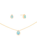 Conjunto Gota Turquesa Cravejada Banhado a Ouro 18K