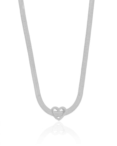 Choker Malha Fita Coração 4 mm Ródio Branco - 35 cm