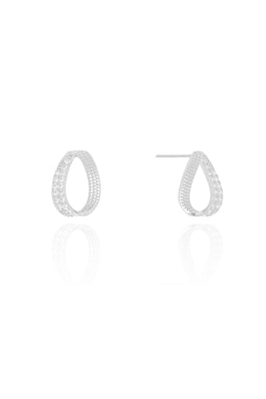 Brinco Oval Torcido Cravejado Cristal Ródio Branco