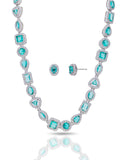 Conjunto Colar Riviera Mix Água Marinha Cravejado Cristal com Fecho Italiano - 40 cm