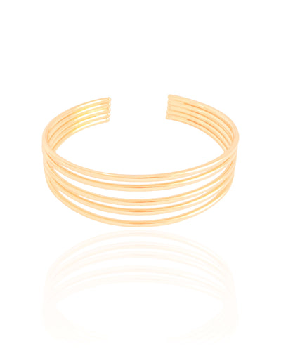 Bracelete 5 Filetes Tubo Banhado a Ouro 18K