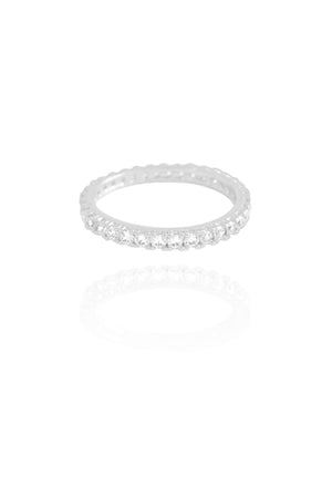 Anel Cravejado Cristal 2 mm Tamanho 23 Ródio Branco
