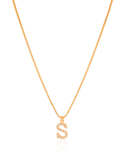Colar Veneziana Letra S Cravejada Cristal Banhado a Ouro 18K - 45 cm