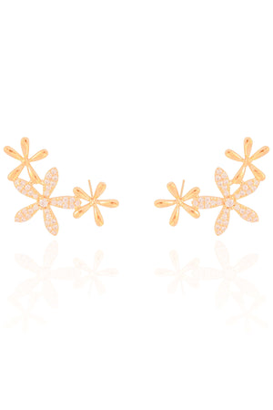 Ear Cuff Flores Cravejado Cristal 2.9 cm Banhado a Ouro 18K