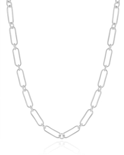 Colar Elos Ovais 5 mm Ródio Branco - 45 cm