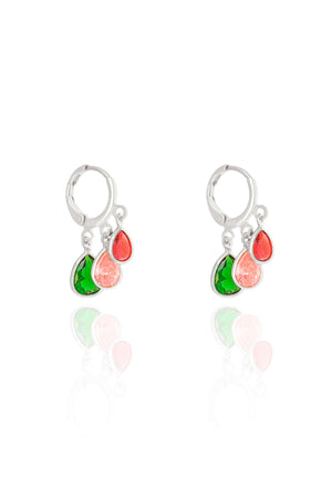 Brinco Argola Click Gotas Coloridas 2.5 cm Ródio Branco