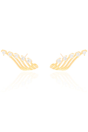 Ear Cuff Filetes Corações Cristal Banhado a Ouro 18K