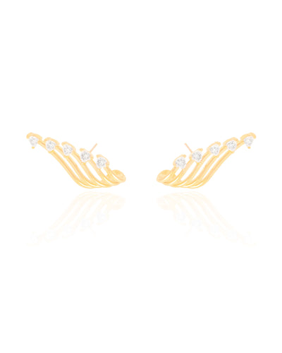 Ear Cuff Filetes Corações Cristal Banhado a Ouro 18K