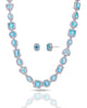Conjunto Colar Riviera Mix Azul Sky Cravejado Cristal com Fecho Italiano - 40 cm