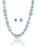 Conjunto Colar Riviera Mix Azul Sky Cravejado Cristal com Fecho Italiano - 40 cm