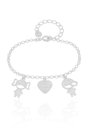 Pulseira Filho e Filha com Coração Amor Ródio Branco