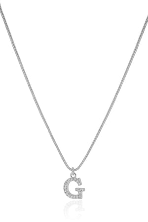 Gargantilha Veneziana Letra G Cravejada Cristal Ródio Branco - 45 cm