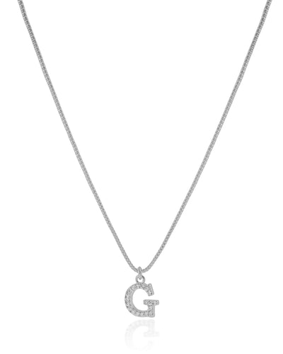 Colar Veneziana Letra G Cravejada Cristal Ródio Branco - 45 cm