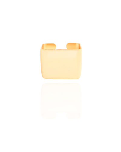 Anel Ajustável Quadrado Liso Tamanho G Banhado a Ouro 18K