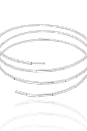 Pulseira Mola Canutilhos Três Voltas Ródio Branco