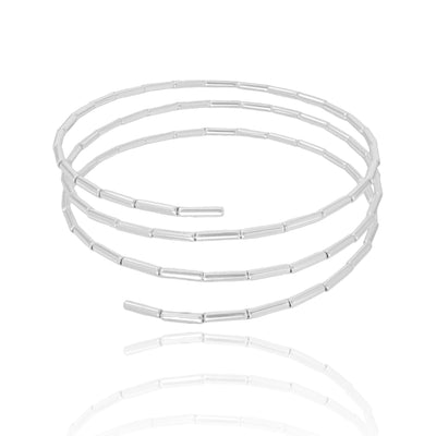 Pulseira Mola Canutilhos Três Voltas Ródio Branco