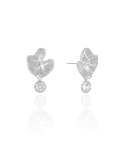 Brinco Orgânico Ponto de Luz Cristal  2.5 cm Ródio Branco