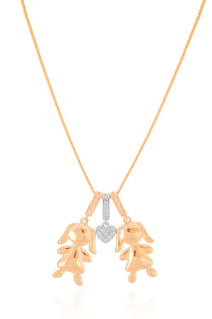 Gargantilha Filho Meninas Mix de Banhos Coração Cristal Banhado a Ouro 18K - 45 cm