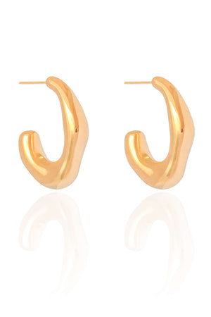 Brinco Argola ABS Orgânica Lisa 3.2 cm Banhado a Ouro 18K