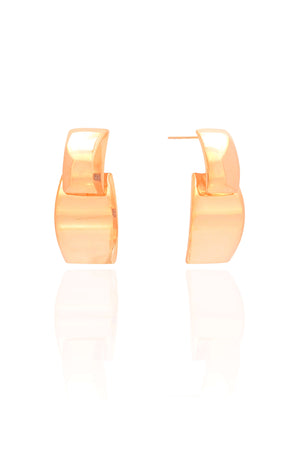 Brinco Retângulos Abaulados Lisos 2.7 cm Banhado a Ouro 18K
