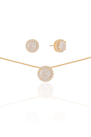 Conjunto Ponto de Luz Cravejado Cristal Banhado a Ouro 18K