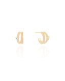 Brinco Dois Filetes Coração Cravejado Cristal Banhado a Ouro 18K